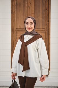 Yaka Bağlamalı Çift Renk Gömlek Kahverengi