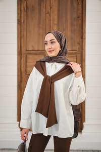 Yaka Bağlamalı Çift Renk Gömlek Kahverengi