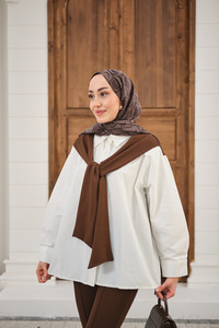 Yaka Bağlamalı Çift Renk Gömlek Kahverengi