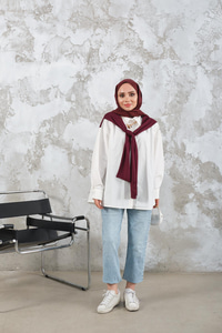 Yaka Bağlamalı Çift Renk Gömlek Mürdüm