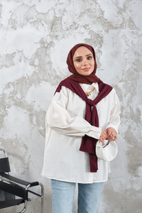 Yaka Bağlamalı Çift Renk Gömlek Mürdüm