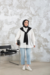 Yaka Bağlamalı Çift Renk Gömlek Siyah