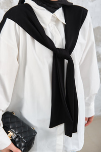 Yaka Bağlamalı Çift Renk Gömlek Siyah