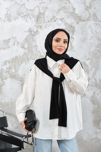 Yaka Bağlamalı Çift Renk Gömlek Siyah