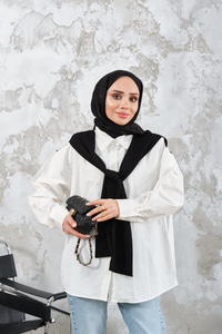 Yaka Bağlamalı Çift Renk Gömlek Siyah