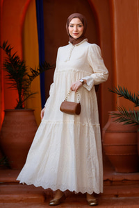 YAKA BAGLAMALI DANTELLI ELBISE Krem