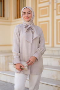 Yaka Bağlamalı Kol Püskül Gömlek Taş