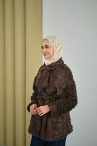 Yaka Bağlamalı Peluş Hırka Kahverengi