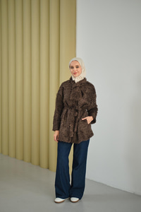 Yaka Bağlamalı Peluş Hırka Kahverengi