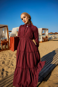 Yaka Bağlamalı Viyana Elbise Bordo