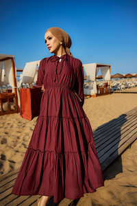 Yaka Bağlamalı Viyana Elbise Bordo