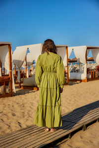 Yaka Bağlamalı Viyana Elbise Haki Yeşil