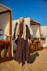 Yaka Bağlamalı Viyana Elbise Kahverengi