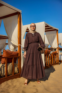 Yaka Bağlamalı Viyana Elbise Kahverengi