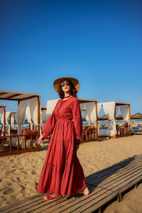 Yaka Bağlamalı Viyana Elbise Kiremit