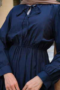 Yaka Bağlamalı Viyana Elbise Lacivert