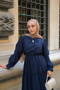 Yaka Bağlamalı Viyana Elbise Lacivert