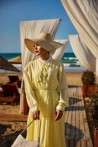 Yaka Bağlamalı Viyana Elbise Sarı