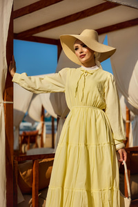 Yaka Bağlamalı Viyana Elbise Sarı