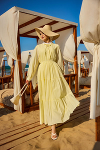 Yaka Bağlamalı Viyana Elbise Sarı