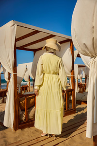 Yaka Bağlamalı Viyana Elbise Sarı