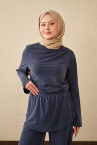 Yaka Büzgü Detay Takım Lacivert