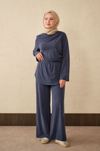 Yaka Büzgü Detay Takım Lacivert