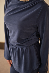 Yaka Büzgü Detay Takım Lacivert