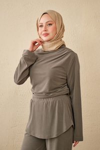 Yaka Büzgü Detay Takım Yeşil