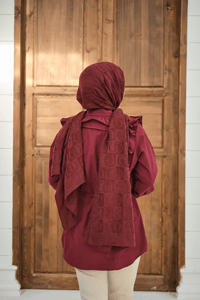 Yaka Büzgülü Bel Bağlamalı Poplin Gömlek Bordo