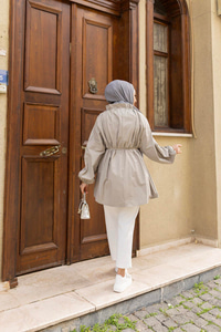 Yaka Büzgülü Bel Bağlamalı Tunik Gri