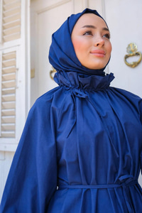 Yaka Büzgülü Bel Bağlamalı Tunik Lacivert