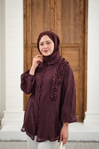 Yaka Büzgülü Gömlek Bordo