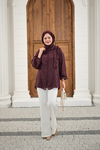 Yaka Büzgülü Gömlek Bordo