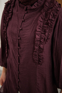 Yaka Büzgülü Gömlek Bordo