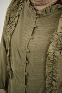 Yaka Büzgülü Gömlek Haki Yeşil