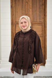 Yaka Büzgülü Gömlek Kahverengi