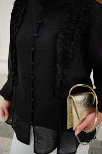 Yaka Büzgülü Gömlek Siyah