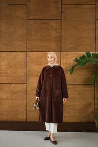 Yaka Detay Peluş Kaban Kahverengi