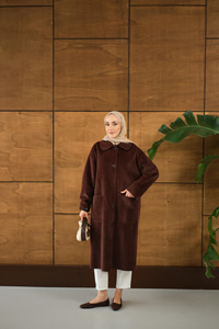 Yaka Detay Peluş Kaban Kahverengi