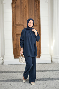 Yaka Düğme Detay Beli Lastikli Ayarlanabilir İkili Takım Lacivert