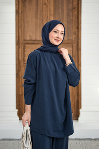 Yaka Düğme Detay Beli Lastikli Ayarlanabilir İkili Takım Lacivert