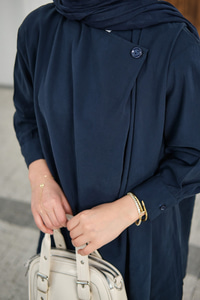 Yaka Düğme Detay Beli Lastikli Ayarlanabilir İkili Takım Lacivert