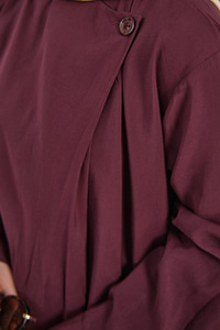 Yaka Düğme Detay Beli Lastikli Ayarlanabilir İkili Takım Bordo