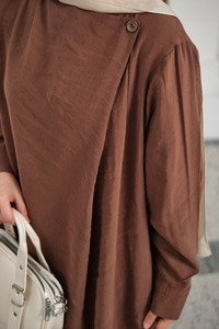 Yaka Düğme Detay Beli Lastikli Ayarlanabilir İkili Takım Kahverengi