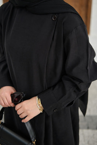 Yaka Düğme Detay Beli Lastikli Ayarlanabilir İkili Takım Siyah