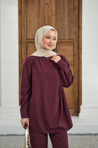 Yaka Düğme Detay Beli Lastikli Ayarlanabilir İkili Takım Bordo