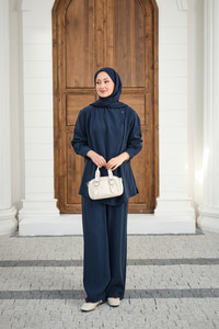 Yaka Düğme Detay Beli Lastikli Ayarlanabilir İkili Takım Lacivert