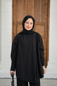 Yaka Düğme Detay Beli Lastikli Ayarlanabilir İkili Takım Siyah