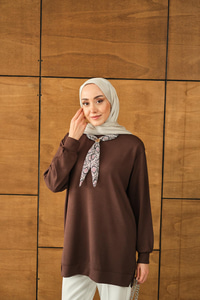 Yaka Fularlı Tunik Kahverengi